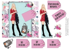 Female Teenage birthday card topper with various greetings for 6x6 card