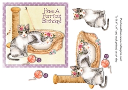 Cute grey kittens with flowers topper for 6x6 card