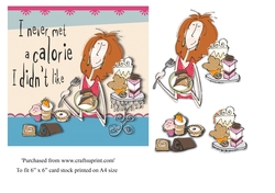 Cartoon female birthday card topper (6 x 6)