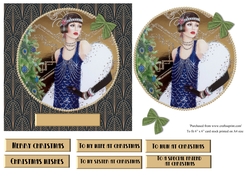 Art Deco female Christmas card topper for 6x6 card