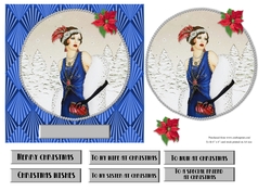 Art Deco female Christmas card topper for 6x6 card