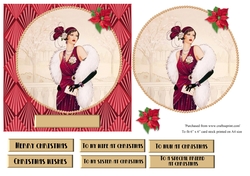 Art Deco female Christmas card topper for 6x6 card