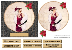 Art Deco female Christmas card topper for 6x6 card
