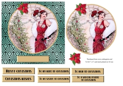 Art Deco female Christmas card topper for 6x6 card