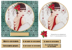 Art Deco female Christmas card topper for 6x6 card