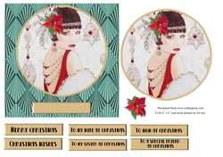 Art Deco female Christmas card topper for 6x6 card