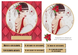Art Deco female Christmas card topper for 6x6 card