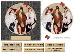 Art Deco female Christmas card topper for 6x6 card