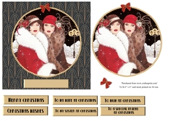 Art Deco female Christmas card topper for 6x6 card