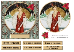 Art Deco female Christmas card topper for 6x6 card
