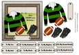 Green and black striped rugby shirt with rugby ball and boots, male birthday card 6x6 topper