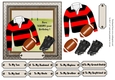 Red and black striped rugby shirt with rugby ball and boots, male birthday card 6x6 topper