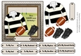 Black and white striped rugby shirt with rugby ball and boots, male birthday card 6x6 topper
