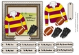 Maroon and yellow striped rugby shirt with rugby ball and boots, male birthday card 6x6 topper