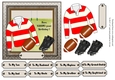 Red and white striped rugby shirt with rugby ball and boots, male birthday card 6x6 topper