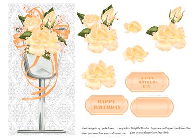 Peach Roses in a Wine Glass