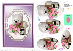 White Fluffy Bear with Roses & Champagne