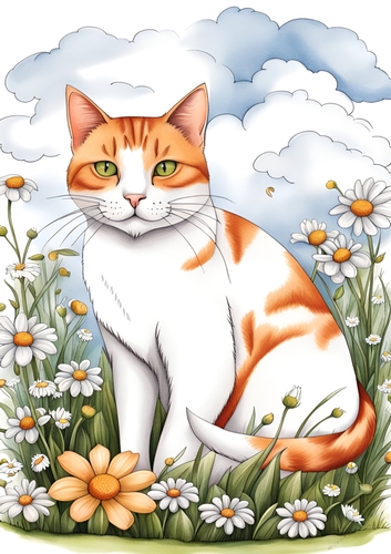Cat in the Garden A4 Print