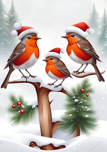 Robin Family A4 Print