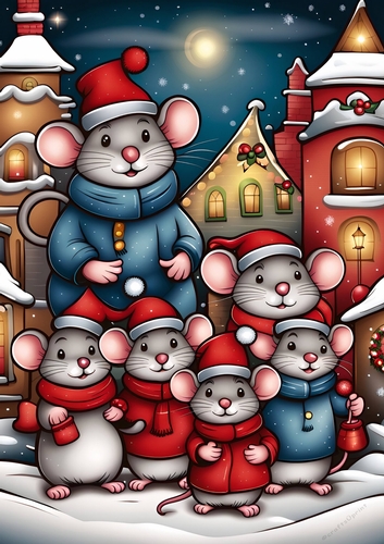 Christmas Mouse Family A4 Print