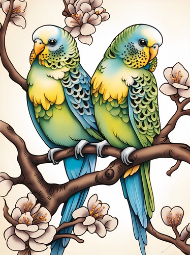 Beautiful Budgies A4 Print