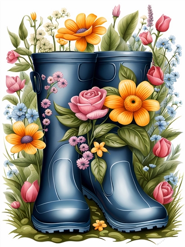 Wellingtons in the garden A4 print