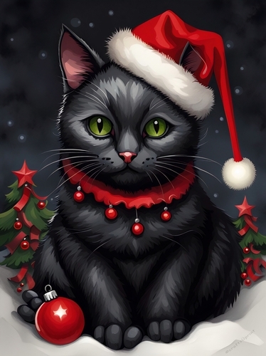 Gothic Christmas Cat A4 Print/ Quick Card