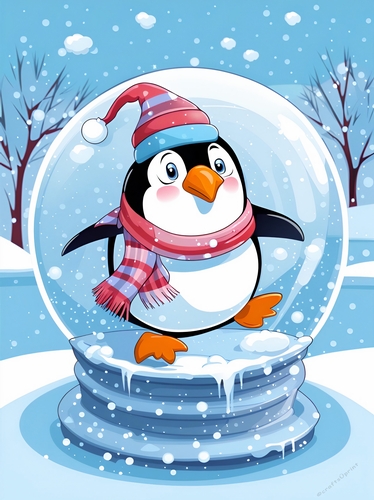 Penguin in a Snow Globe A4 Print/ Quick Card