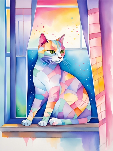 The Mosaic Cat A4 Print/ Quick Card.