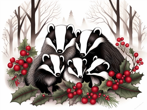 Badgers in the Woodland A4 Print/ Quick card