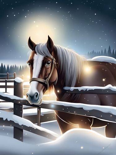 Horse in snowy paddock A4