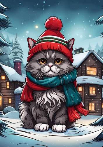 Kitty in the snowy village A4