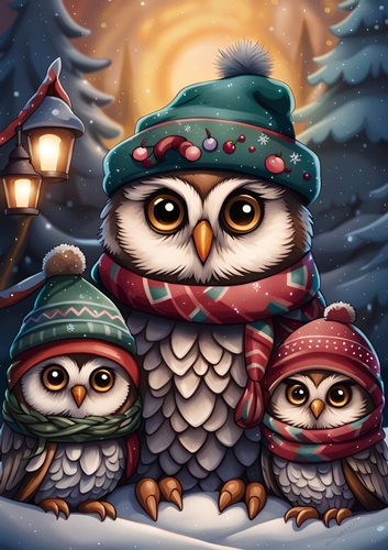 Christmas Owl Trio