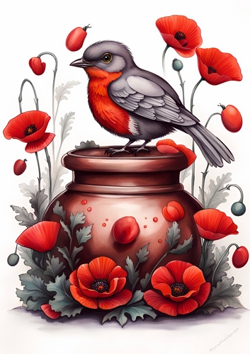 The Robin and the Poppies A4