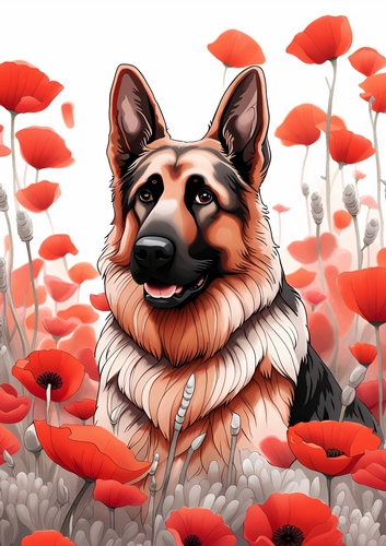 The German Shepherd and the Poppy Fields A4
