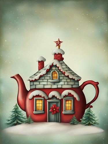 Christmas Teapot House A4