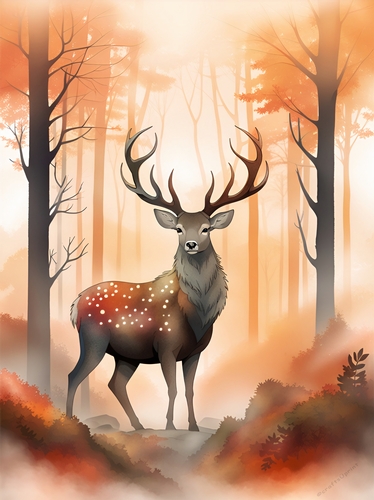 Fallow Deer in the Autumn Woodland A4