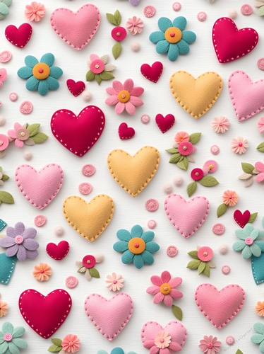 Felt Hearts and a flowers A 4 Background