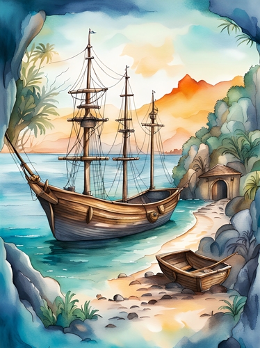 Watercolour Secret Sea Cove A4