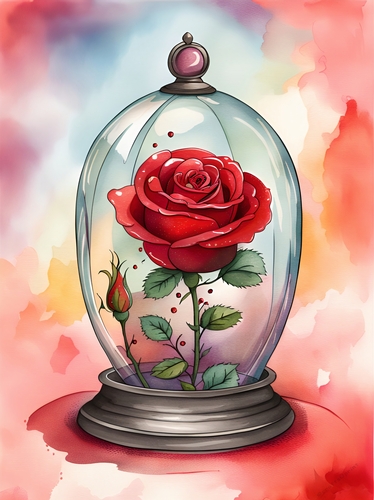 Watercolour Rose in a Glass Dome A4