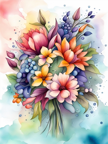 Watercolour Bouquet of Flowers A4