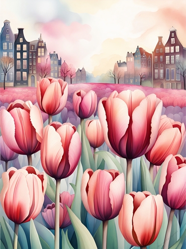  Watercolour Tulips of Amsterdam A4