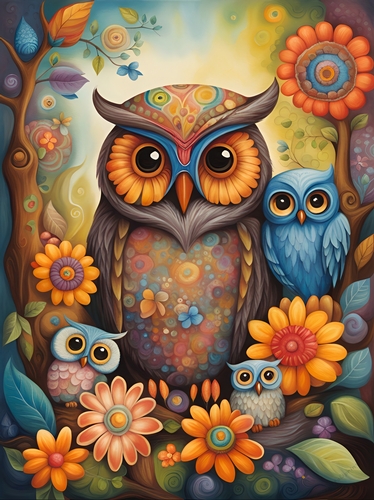 Its a Hippy Thing Owl Family A4