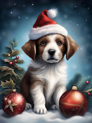Dreamy Christmas Puppy A4