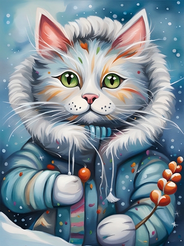  Whimsical Kitty in the Snow A4