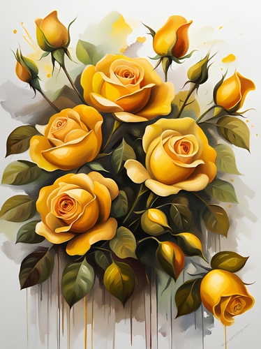 Oil on Canvas Yellow Roses A4