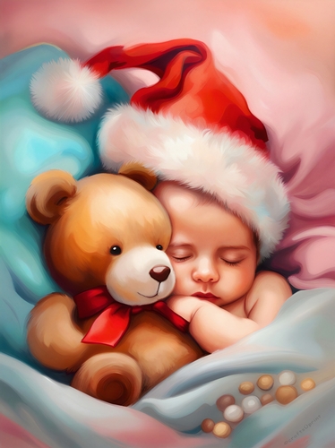  Oil on canvas Beautiful Christmas Baby A4