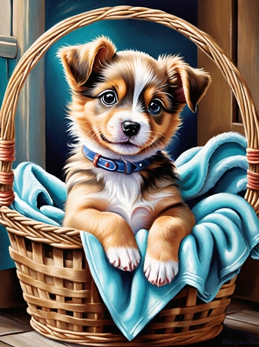 Puppy in a Basket A4