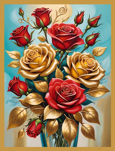 Gold and Red Roses A4
