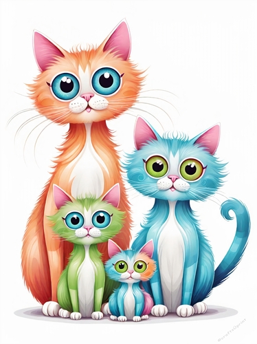 Whimsical Cats Family A4